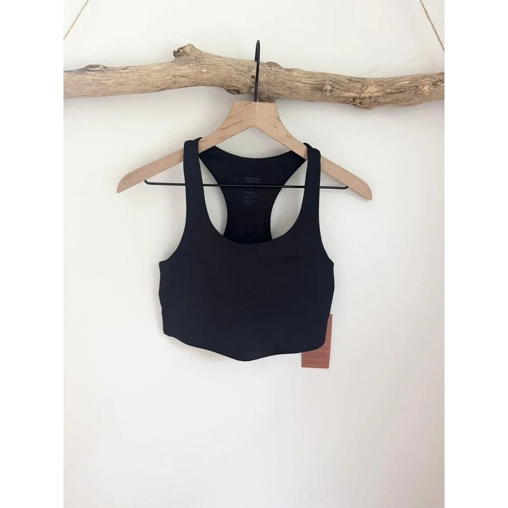 Girlfriend Collective Black Racerback Scoop Neck Sports Bra Longline Size Large - Picture 4 of 7